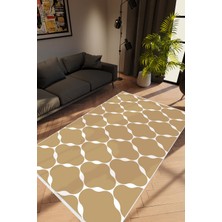 10 Post Online Modern Geometrik Kahverengi Krem Beyaz Kaydırmaz Kesme Yıkanabilir Ince Halı 