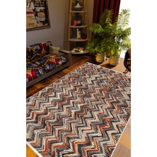 10 Post Online Kilim Desenli Otantik Eskitme Zikzak Kahverengi Kaydırmaz Kesme Yıkanabilir Ince Halı 