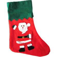 Pandoli Kırmızı Yeşil Renk Noel Baba Figürlü Elyaf Çorap 36 x 23 cm Dekoratif Asma Kurdelalı