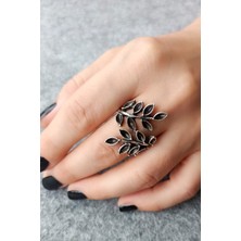 Fildişi Aksesuar Antik Gümüş Kaplama Yapraklar Şekilli El Yapımı Ayarlanabilir Yüzük