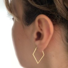 Sembol Gold Dörtgen Formlu Altın Küpe 14 Ayar 2,5 cm Zarif Küpe