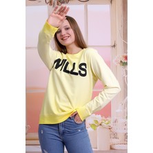 Self Clothing Unisex Sarı Bisiklet Yaka Yıkamalı Nakışlı Sweatshirt SLF1360