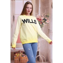 Self Clothing Unisex Sarı Bisiklet Yaka Yıkamalı Nakışlı Sweatshirt SLF1360