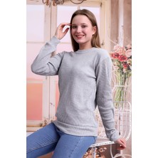 Self Clothing Kadın Gri Bisiklet Yaka Petek Kumaş Sweatshirt SLF1365