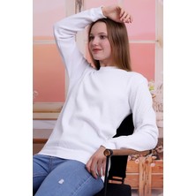 Self Clothing Kadın Beyaz Bisiklet Yaka Petek Kumaş Sweatshirt SLF1365