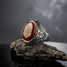 Takılingo Hz Süleyman Mührü Işlemeli Usta Işi Kehribar Taşlı Süslü Desenli Gümüş Erkek Yüzük
