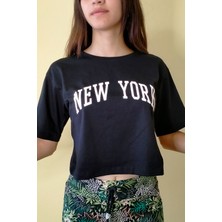 giyadda Bisiklet Yaka New York Baskılı Oversize Crop