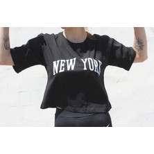 giyadda Bisiklet Yaka New York Baskılı Oversize Crop