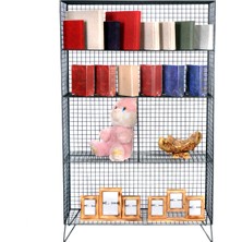 Go Dekor Iskandinav 5 Gözlü Tel Metal Raf & Grid Kitaplık Vitrin Concole