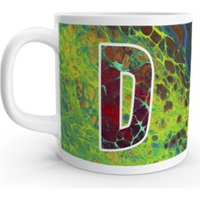 Rock'n Fox D Harfi Saykodelik Ebru Sanatı Psychedelic Renkli Harfli Kupa Bardak