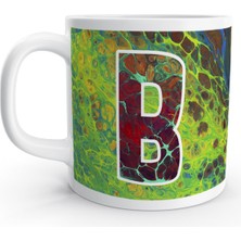 Rock'n Fox B Harfi Saykodelik Ebru Sanatı Psychedelic Renkli Harfli Kupa Bardak