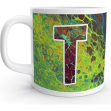 Rock'n Fox T Harfi Saykodelik Ebru Sanatı Psychedelic Renkli Harfli Kupa Bardak