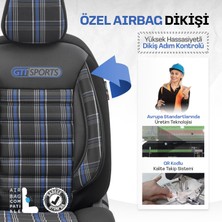 Otom Gti Sports Design Airbag Dikişli Ekstra Destekli Özel Jacquard Kumaş Oto Koltuk Kılıfı Mavi-Siyah