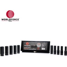 Worldforce 1/2" Darbeli Uzun Lokma Seti Metal Kutulu 10-24MM 10 Parça Set 10,12,13,14,15,17,19,21,22,24MM