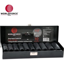 Worldforce 1/2" Darbeli Uzun Lokma Seti Metal Kutulu 10-24MM 10 Parça Set 10,12,13,14,15,17,19,21,22,24MM