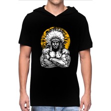 ROCKANDROLL Büyük Şef Kapüşonlu Siyah Kısa Kollu Erkek T-Shirt