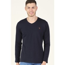 T8587 DEWBERRY V YAKA ERKEK UZUN KOL T-SHIRT-LACİVERT