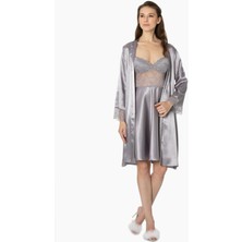 Pierre Cardin  Saten Dantelli Gecelik & Sabahlık Takım  - 4265