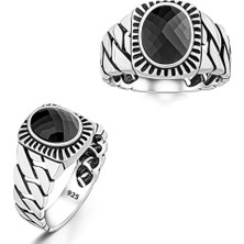 Takılingo Örgü Desenli Siyah Zirkon Taşlı Gümüş Yüzük