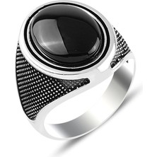 Takılingo Siyah Oniks Taşlı Oval Gümüş Erkek Yüzük