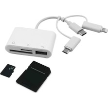 Techmaster Type-C iPhone Micro USB Çok Fonksiyonlu USB Otg Kart Okuyucu