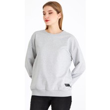 Mmetalic Kadın Gri Renk Basic Bisiklet Yaka Sweatshirt