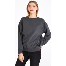 Mmetalic Kadın Antrasit Renk Basic Bisiklet Yaka Sweatshirt