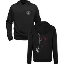 Alfa Tshirt Thor Mjolnir Tasarımlı Resimli Hammer Siyah Ön Arka Baskılı Sweatshirt