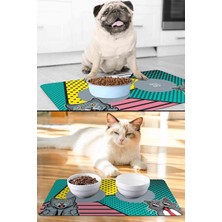 PatiPeti Popart Kedi Köpek Mama Altlığı Mama Paspası 50X35CM