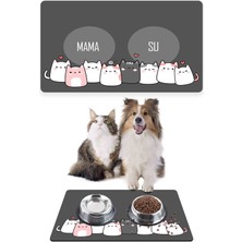 PatiPeti Kediler Gri Kalp Kedi Köpek Mama Altlığı Mama Paspası 50X35CM