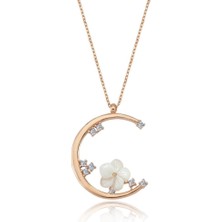 Mia Vento Işıltılı Flowers Hilâli Rose Renk Gümüş Kolye