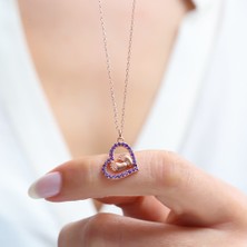 Mia Vento Ametist Moru Kalp Motifi Rose Renk Gümüş Kolye