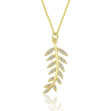 Mia Vento Işıltılı Defne Yaprağı Gold Renk Gümüş Kolye