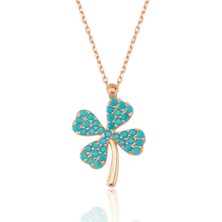 Mia Vento Firuze Taşlı Yonca Işıltısı Rose Renk Gümüş Kolye