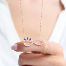 Mia Vento Ametist Baget Taşlı Işıltılı Sonsuzluk Gold Renk Gümüş Kolye