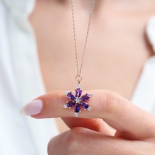 Mia Vento Ametist Taşlı Yıldız Çiçeği Rose Renk Gümüş Kolye