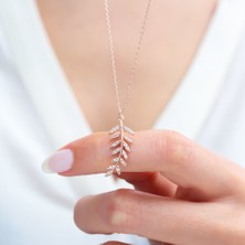 Mia Vento Işıltılı Defne Yaprağı Rose Renk Gümüş Kolye