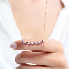 Mia Vento Ametist Baget Taşlı Işıltı Şeridi Gold Renk Gümüş Kolye