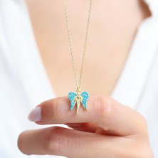 Mia Vento Firuze Taşlı Şans Meleği Gold Renk Gümüş Kolye