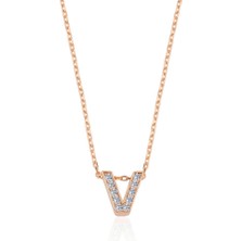 Mia Vento Zarif Işıltı V Harfi Rose Renk Gümüş Kolye