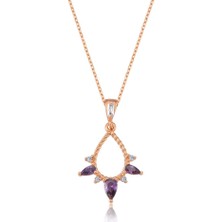 Mia Vento Ametist Moru Tria Damlalar Rose Renk Gümüş Kolye