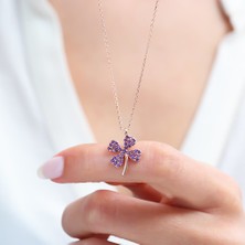 Mia Vento Ametist Taşlı Yonca Işıltısı Rose Renk Gümüş Kolye