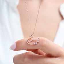 Mia Vento Baget Taşlı Işıltılı Kuğu Rose Renk Gümüş Kolye