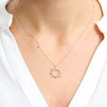 Mia Vento Pırlanta Montür Işıltı Güneşi Rose Renk Gümüş Kolye