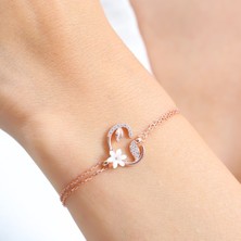 Mia Vento Işıltılı Manolya Çiçeği C Harfi Rose Renk Gümüş Harfli Bileklik