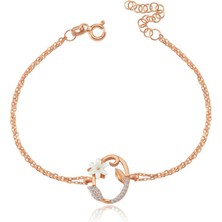 Mia Vento Işıltılı Manolya Çiçeği O Harfi Rose Renk Gümüş Harfli Bileklik