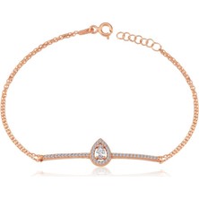 Mia Vento Zincir Detay Işıltılı Damla Rose Renk Gümüş Bileklik