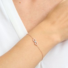 Mia Vento Firuze Detay Işıltılı Sonsuzluk Rose Renk Gümüş Bileklik