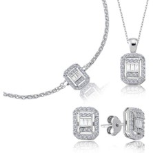 Mia Vento Pırlanta Montür Baget Kare Üçlü Gümüş Mini Set