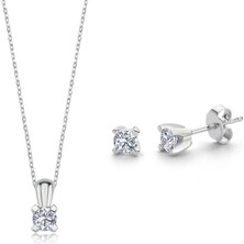 Mia Vento Mia Zirconia 0.60 Karat V Model Gümüş Tektaş Kolye Küpe Ikili Set